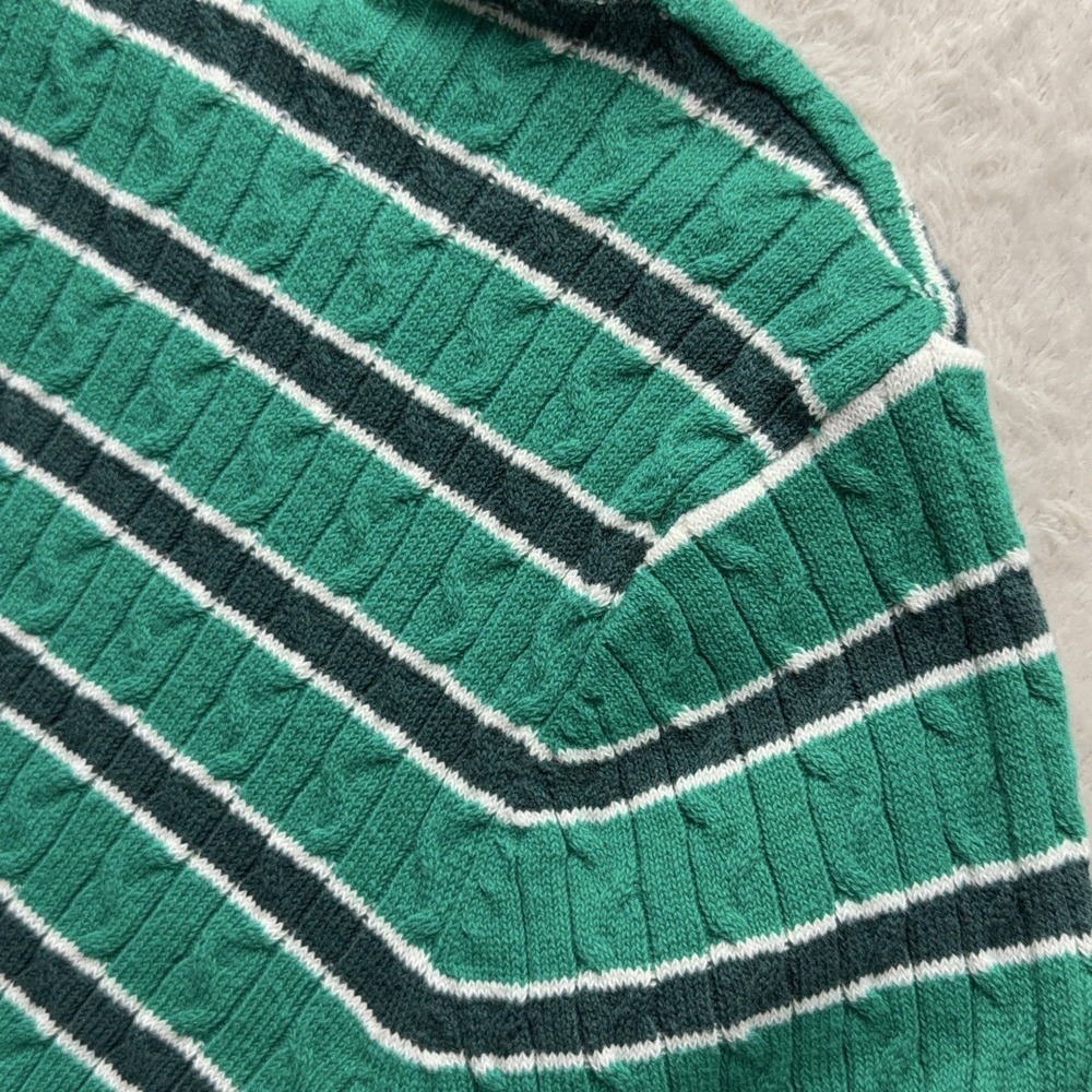 Basic Editions Women XL Long Sleeve Y2K Striped Cable Knit Sweater Preppy Green - Picture 7 of 10